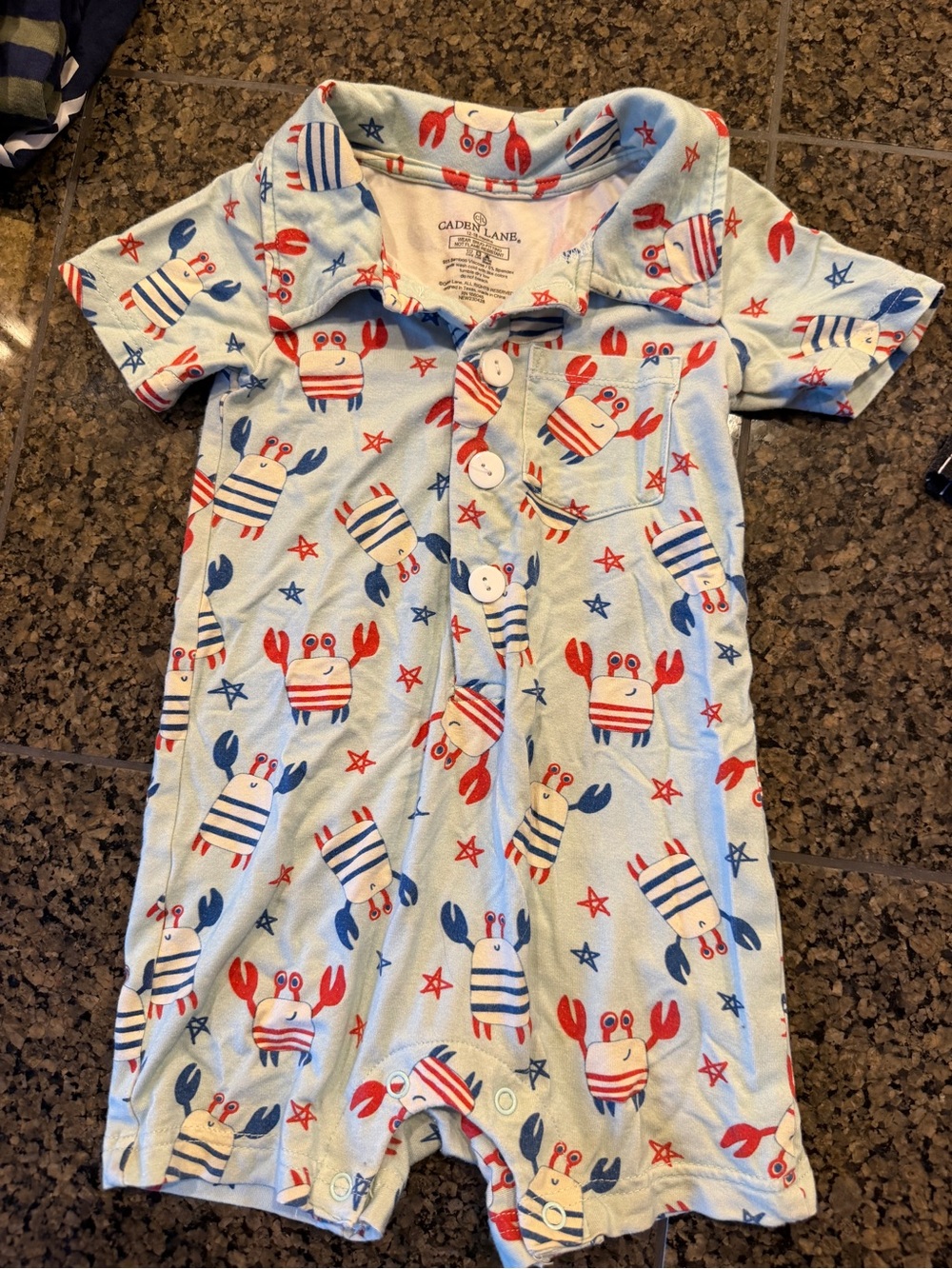 Caden Lane Light Blue Short Sleeve Crab Romper Pajama